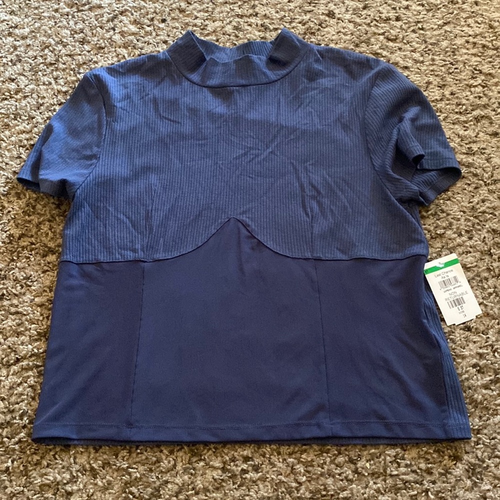 Topshop Blue Short Sleeve with Mesh Detail